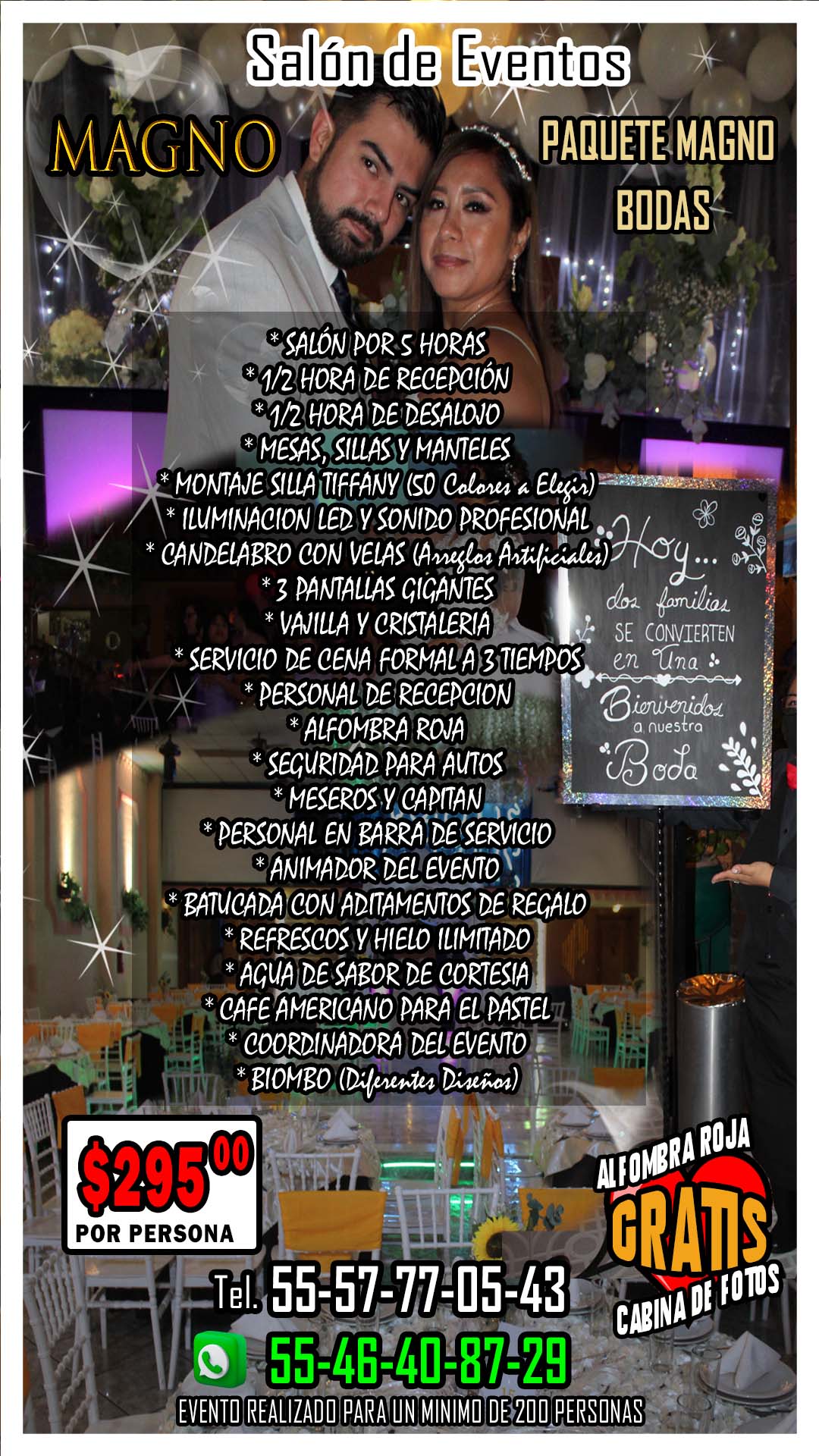 Novios en su boda en salon magno